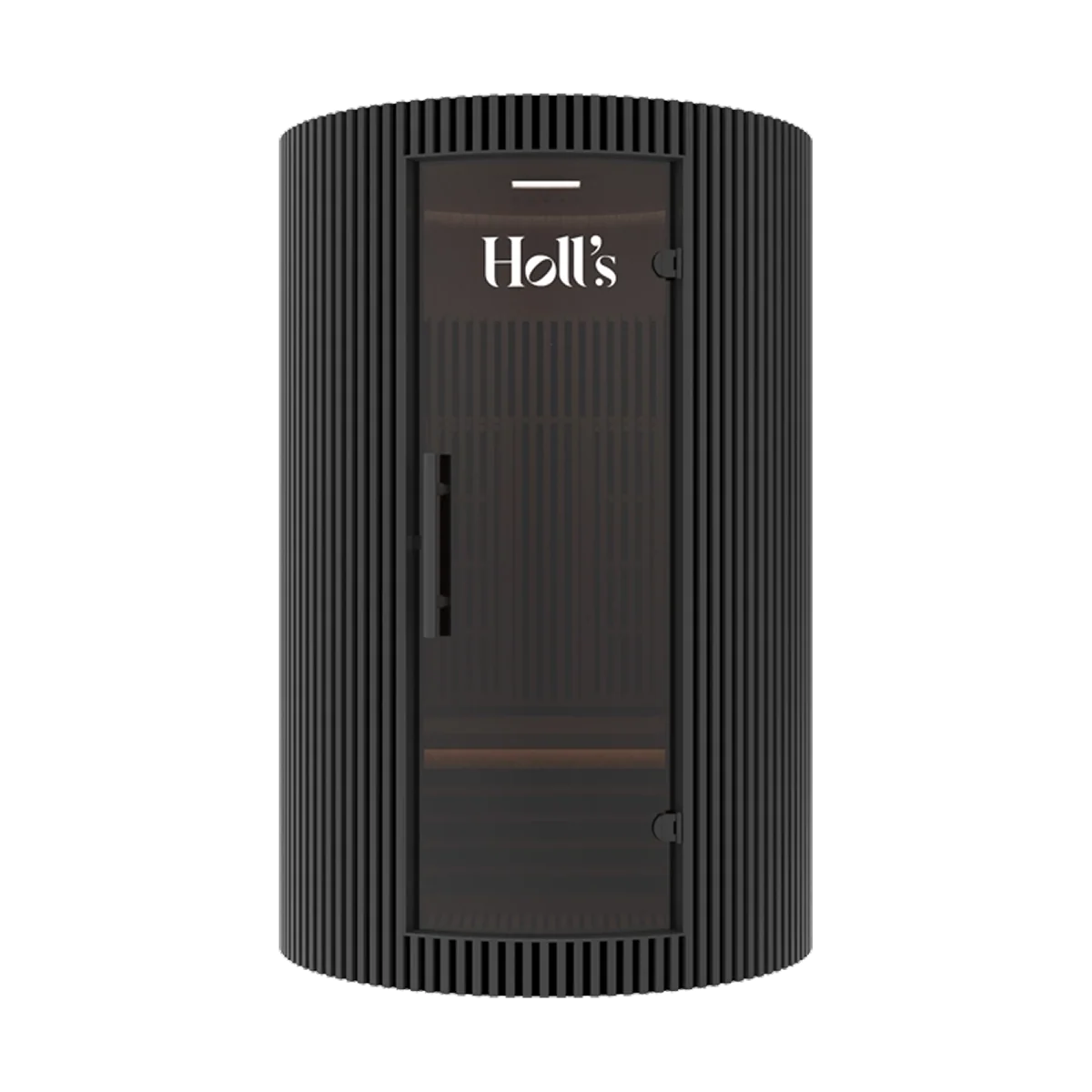 A black Holl's Moon 2: 2 Person Infrared Sauna with a glass door