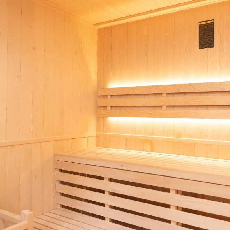 France Sauna Zen 4 indoor sauna interior bench with LED strip lighting
