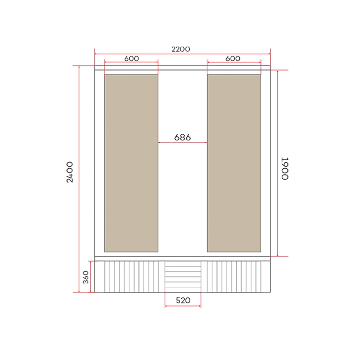 Holl's Onyxia Barrel outdoor sauna floor plan drawing with dimensions