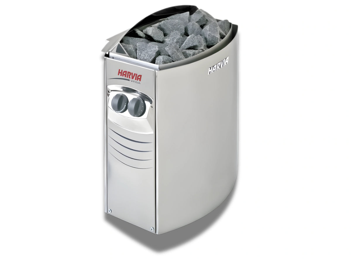 The Harvia Vega BC80, the 8kW electric heater fitted as standard, controls built in