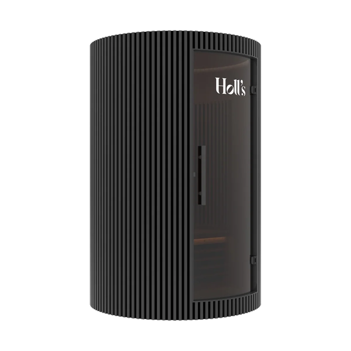 A black Holl's Moon 2: 2 Person Infrared Sauna with a glass door