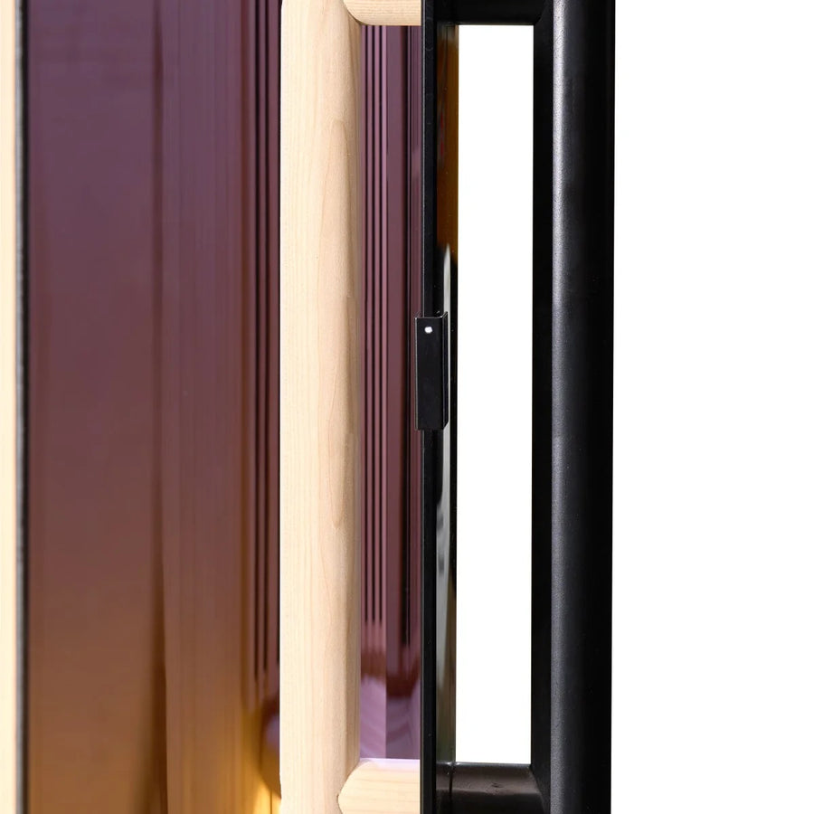 Close-up of modern sauna door