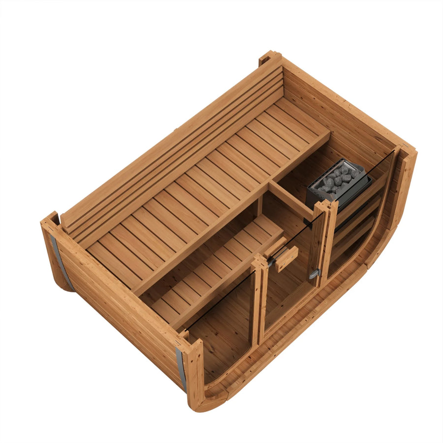 Cutaway of the ICON 125 showing the full width bench, the step, the floor and the heater position