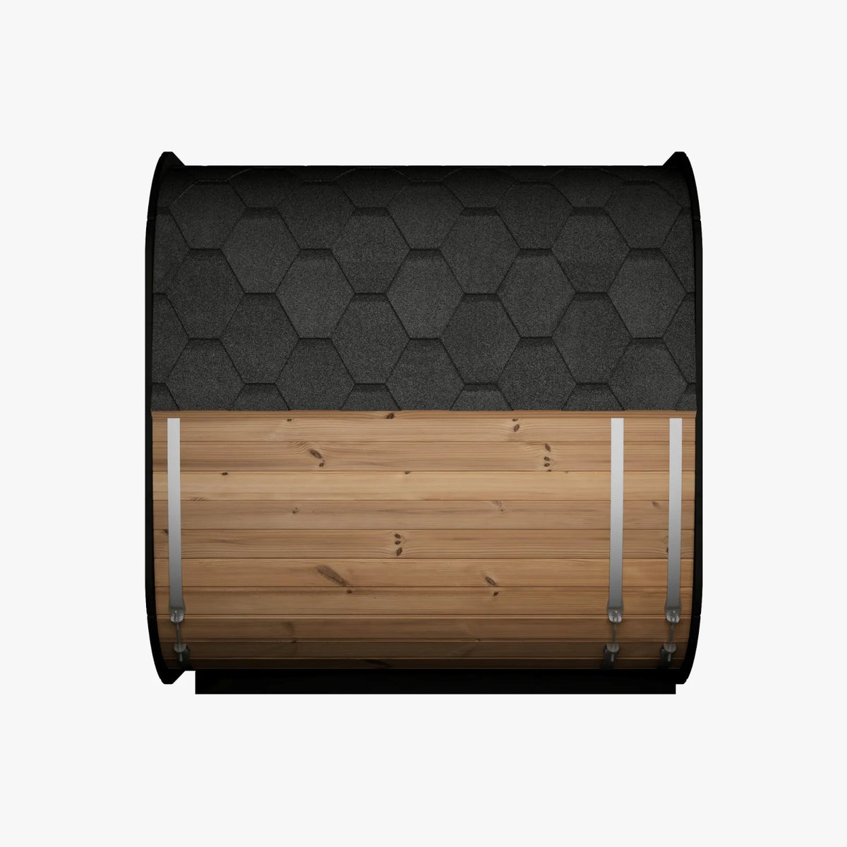 ICON 220 XL from the side, 2,310mm long, with the shingle roof over 42mm thermo treated staves