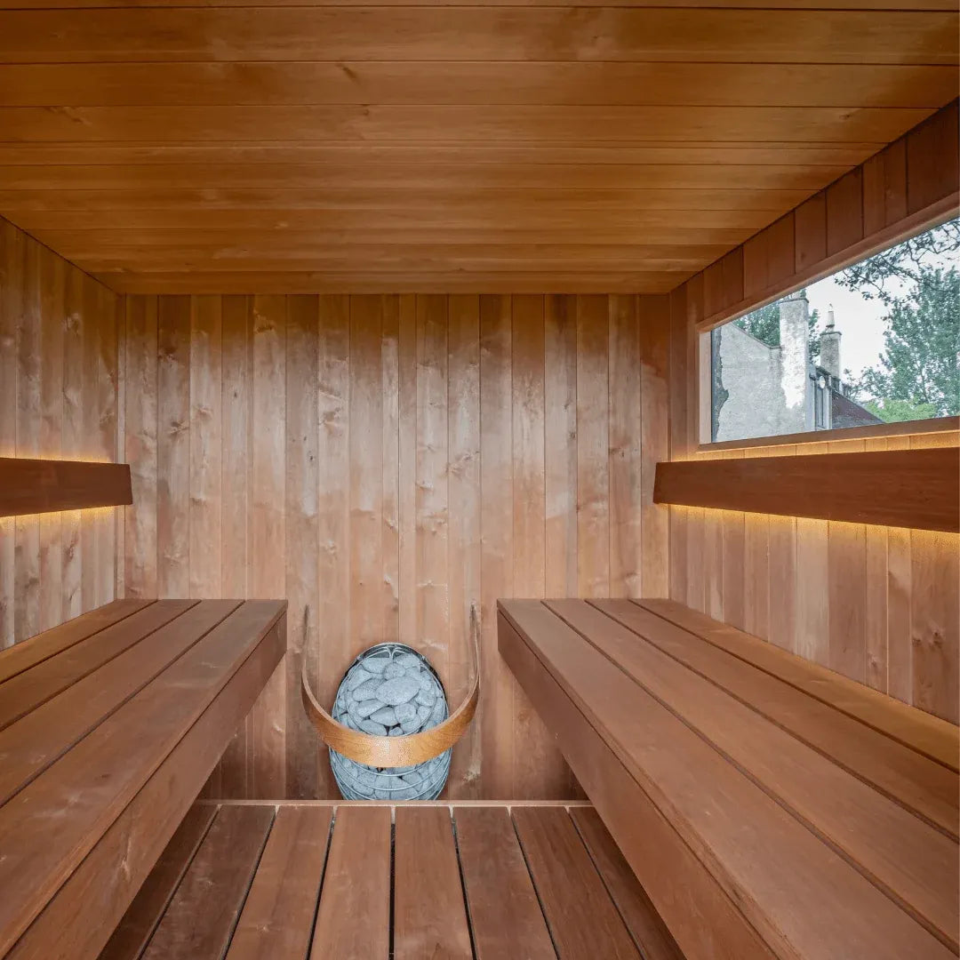 AIRA interior looking towards the door, benches facing each other