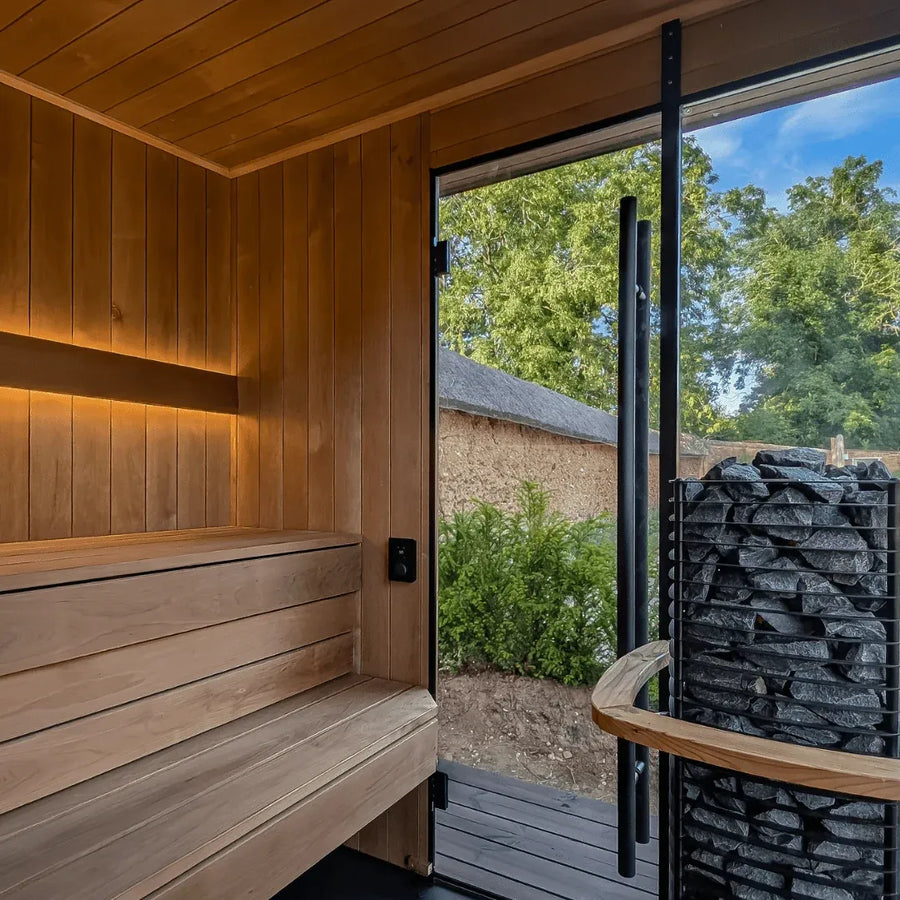 EDEN interior detail: the heater with its stone column and rail