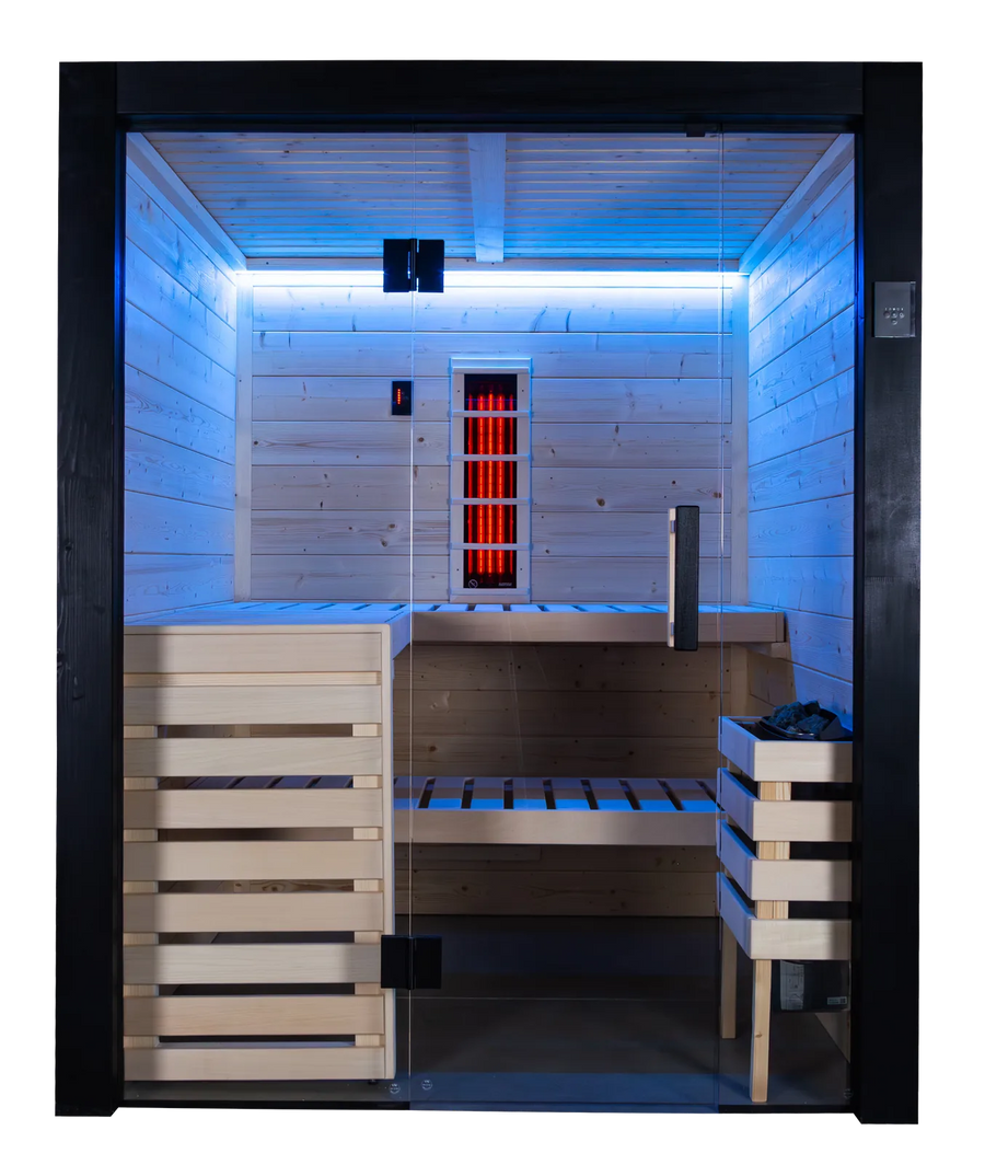The RGBW lighting set to a colour, showing the strip built into the roof support slat