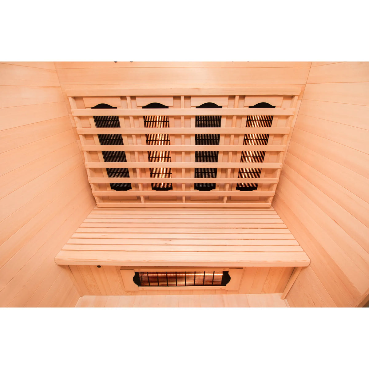 France Sauna Apollon 2 infrared sauna interior showing the rear quartz emitters
