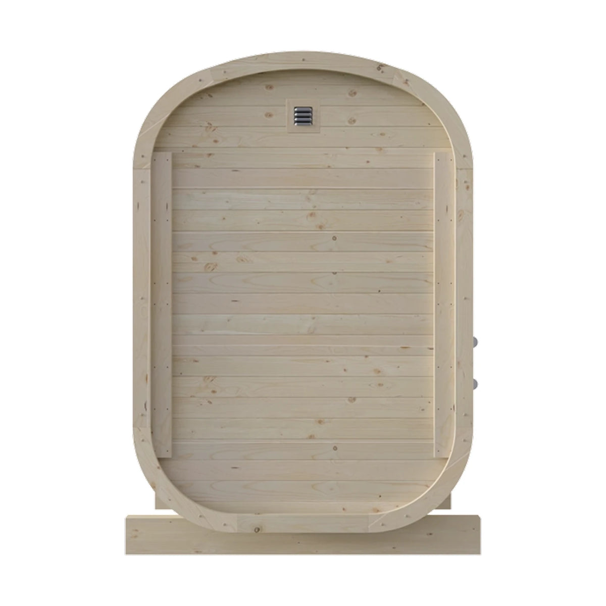 France Sauna Gaïa Urban outdoor sauna, rear view of the rounded spruce shell