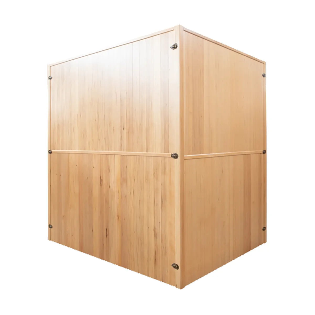 France Sauna Zen 4 indoor sauna, side three quarter view of the spruce panels