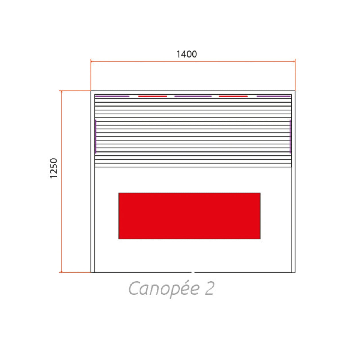 Holl's Canopée 2 infrared sauna floor plan drawing with dimensions