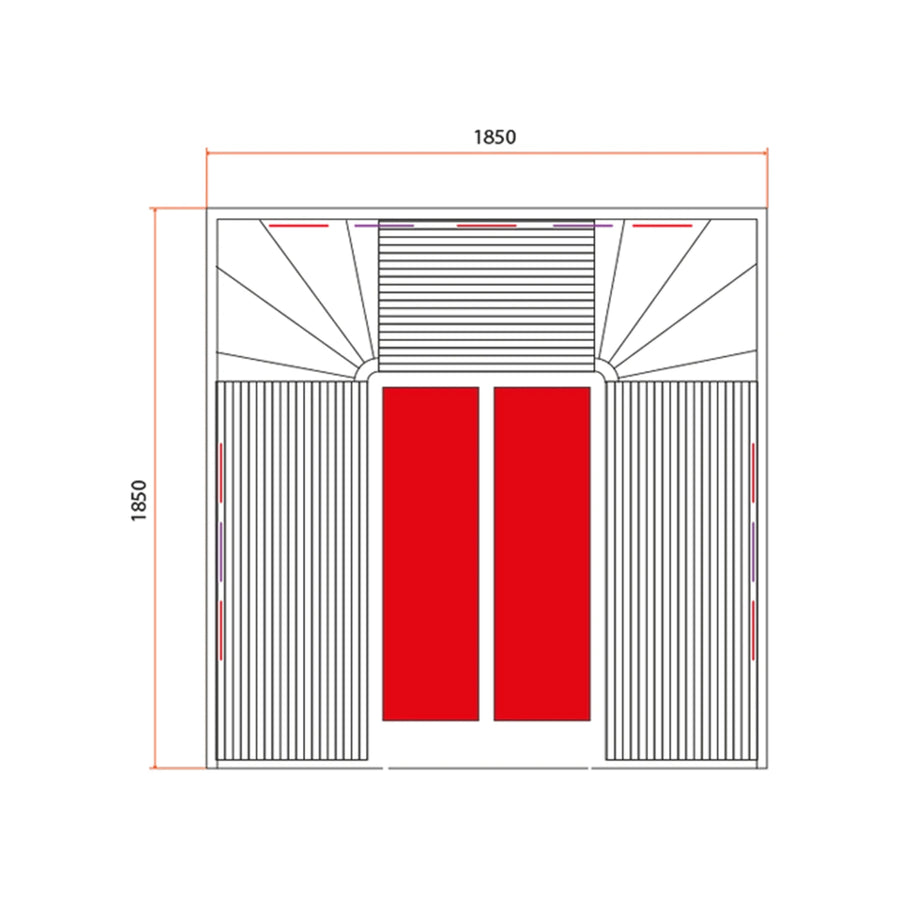Holl's Canopée 6 infrared sauna floor plan drawing with dimensions