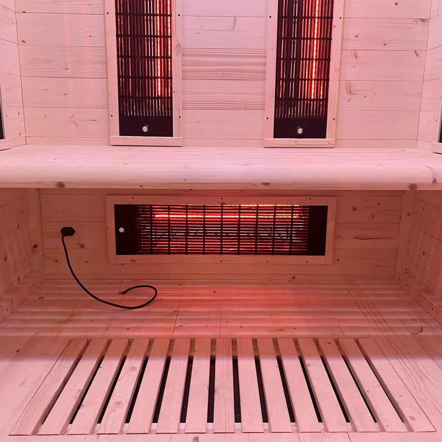 Holl's Combi 2 infrared emitters on the back wall and under the bench, lit