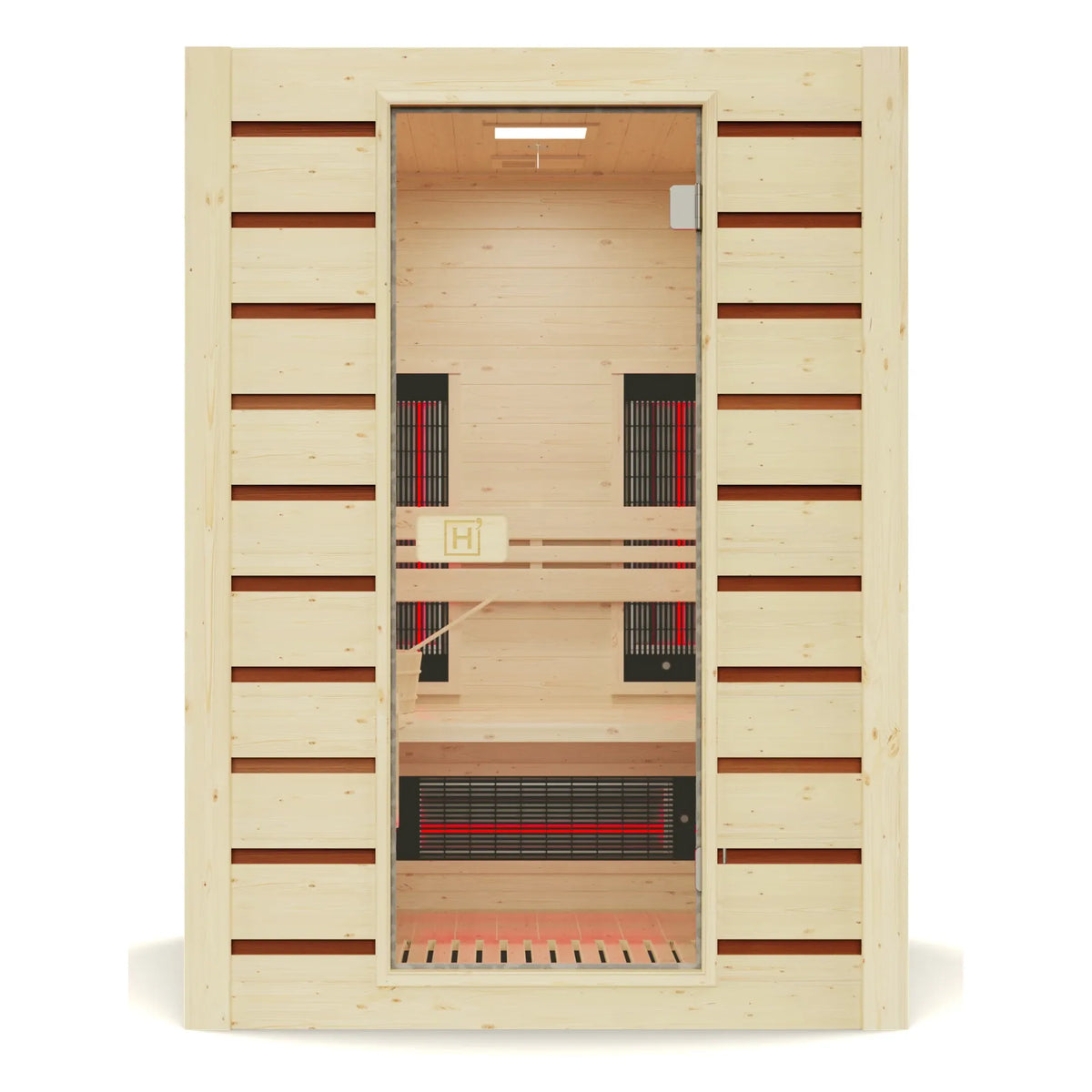 Holl's Combi 2 hybrid sauna, front view through the glass door