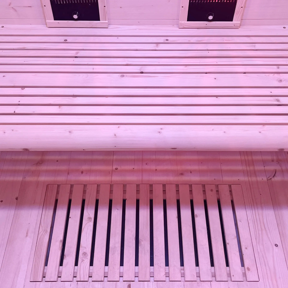 Holl's Combi 2 interior, bench and floor grid with infrared emitter below the bench