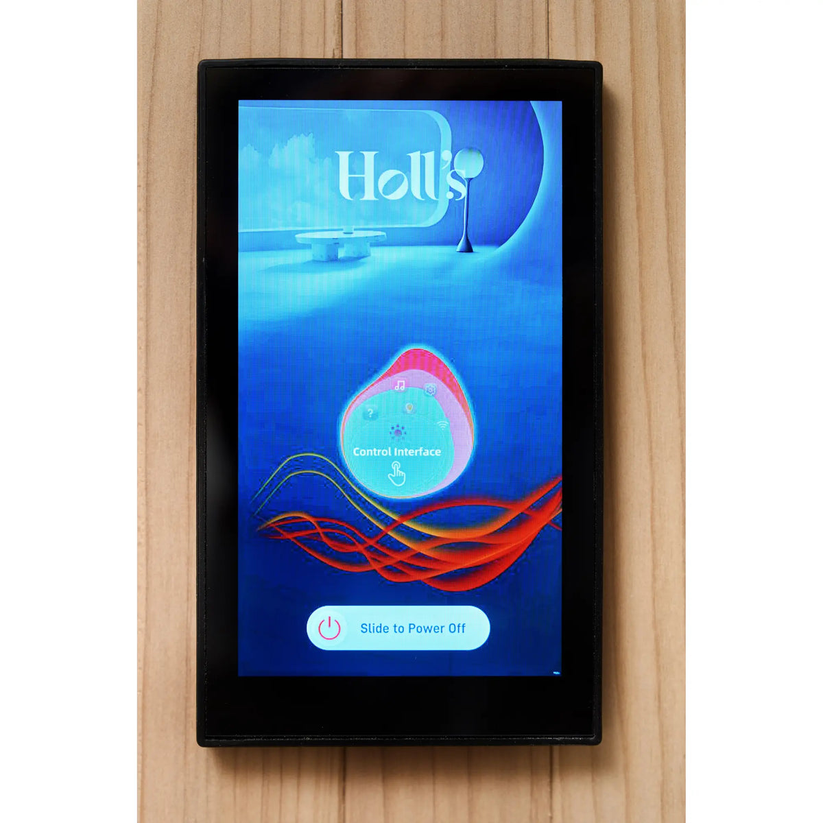 Holl's Moon 1 infrared sauna touchscreen control panel showing the Holl's start screen