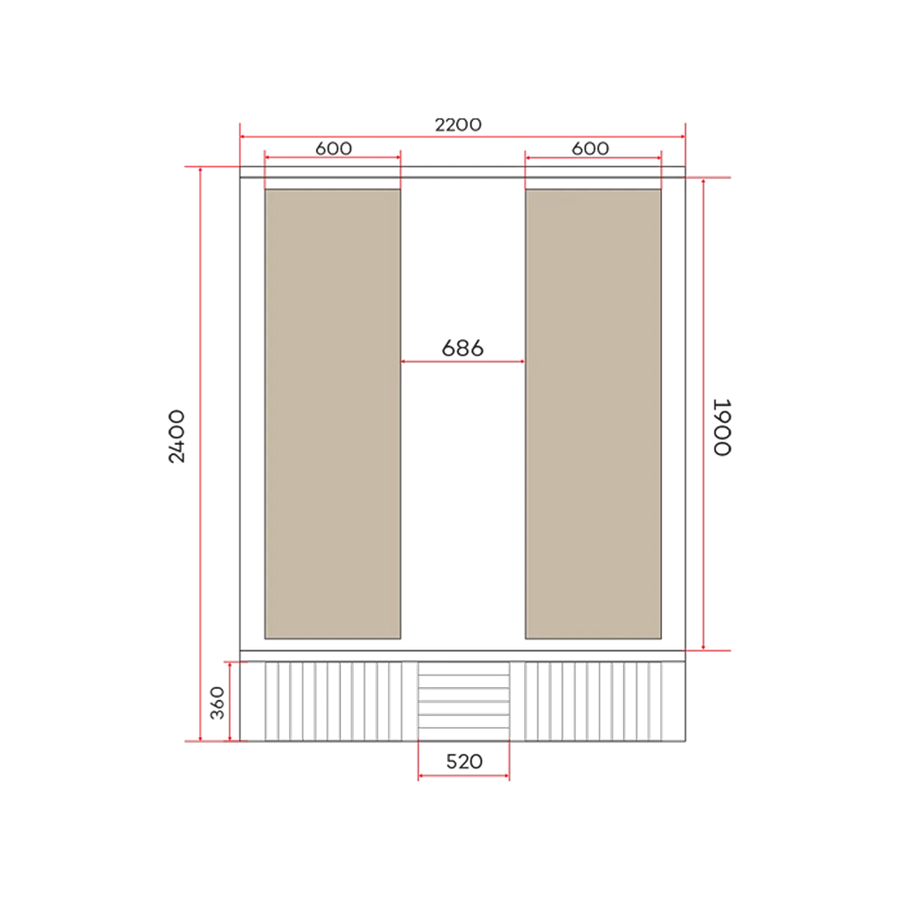 Holl's Onyxia Barrel outdoor sauna floor plan drawing with dimensions