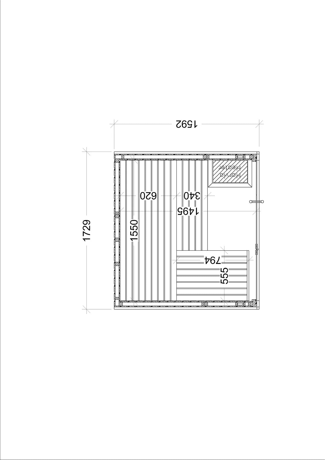 Dimensioned floor plan of the Panorama Mini, 1730mm by 1590mm