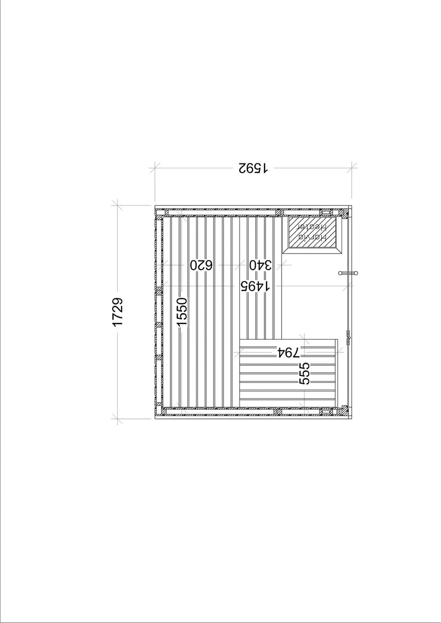 Dimensioned floor plan of the Panorama Mini, 1730mm by 1590mm